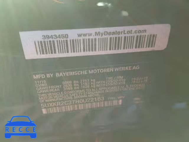 2017 BMW X5 SDRIVE3 5UXKR2C37H0U22163 зображення 9