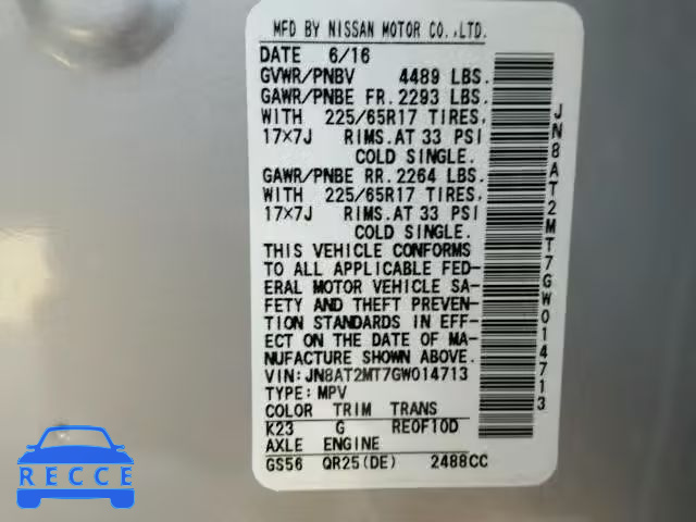 2016 NISSAN ROGUE S JN8AT2MT7GW014713 image 9