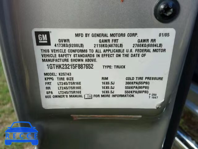 2005 GMC SIERRA K25 1GTHK23215F887652 image 9
