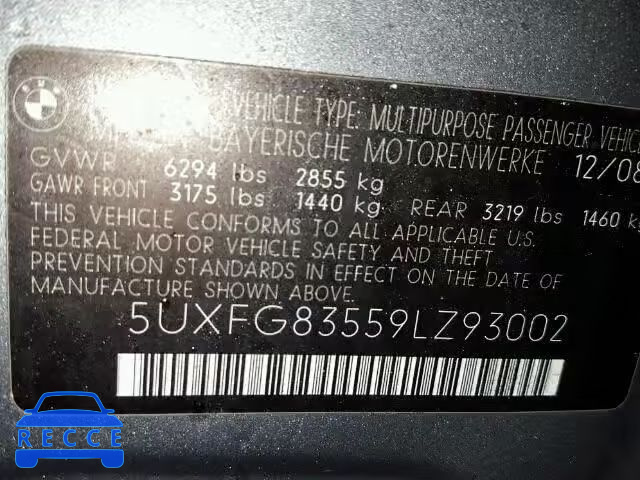2009 BMW X6 XDRIVE5 5UXFG83559LZ93002 зображення 9