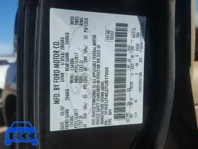 2007 FORD EXPLORER E 1FMEU74E27UB17005 Bild 9