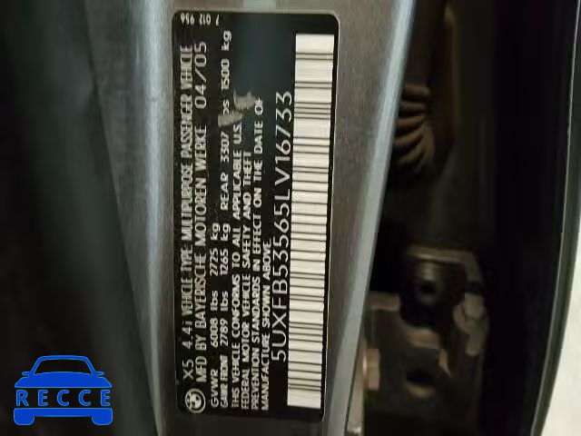 2005 BMW X5 4.4I 5UXFB53565LV16733 image 9