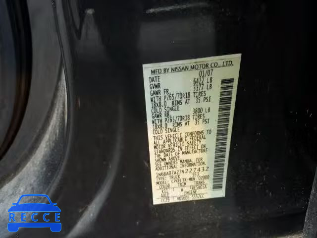 2007 NISSAN TITAN XE/S 1N6BA07A27N227432 image 9