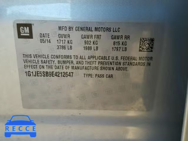 2014 CHEVROLET SONIC LTZ 1G1JE5SB9E4212647 image 9
