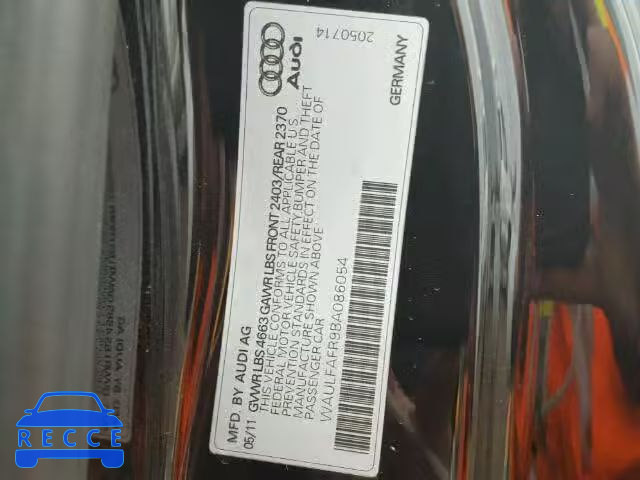 2011 AUDI A5 QUATTRO WAULFAFR9BA086054 image 9