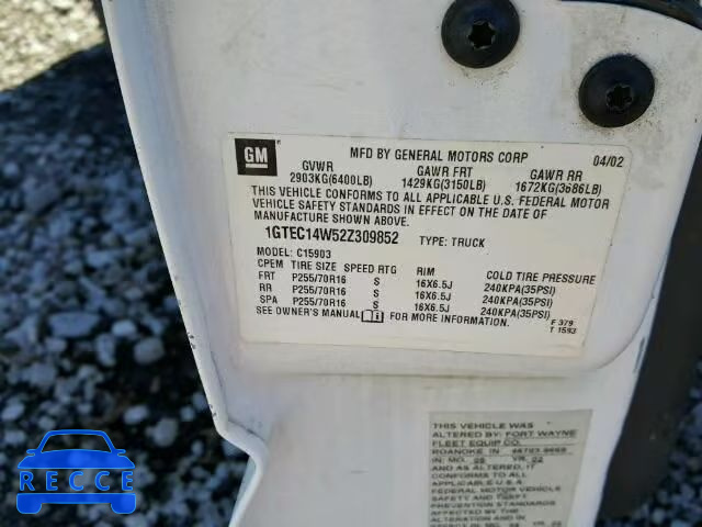 2002 GMC SIERRA C15 1GTEC14W52Z309852 image 9