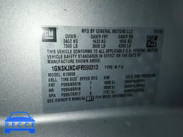 2015 CHEVROLET K1500 SUBU 1GNSKJKC4FR590313 image 9