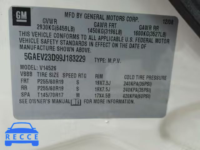 2009 BUICK ENCLAVE CX 5GAEV23D99J183229 image 9