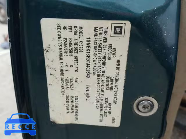 1996 CHEVROLET TAHOE K150 1GNEK13R5TJ402649 image 9