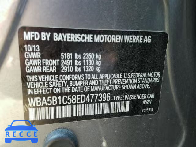2014 BMW 535I WBA5B1C58ED477396 зображення 9