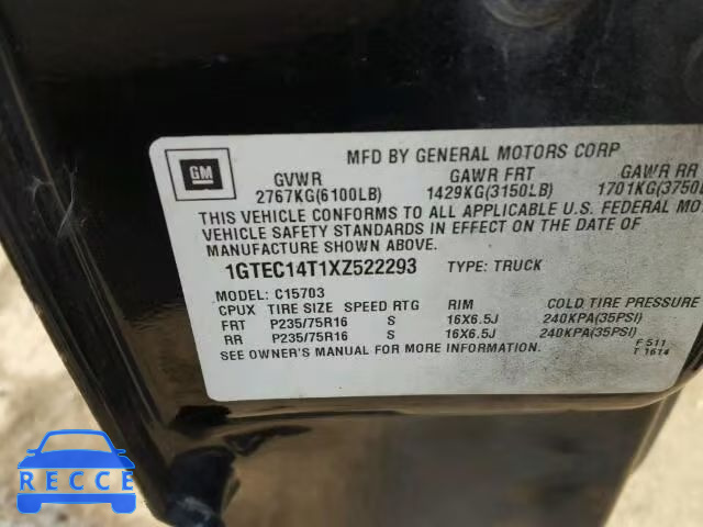 1999 GMC SIERRA C15 1GTEC14T1XZ522293 image 9
