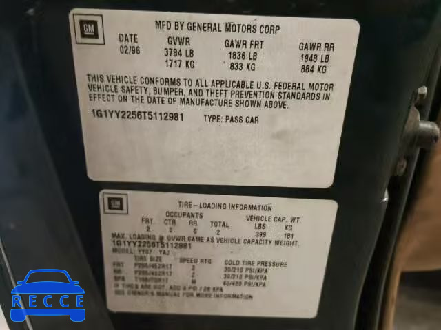 1996 CHEVROLET CORVETTE 1G1YY2256T5112981 image 9
