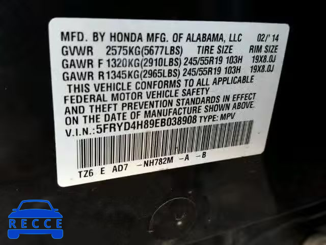 2014 ACURA MDX Advance 5FRYD4H89EB038908 image 9