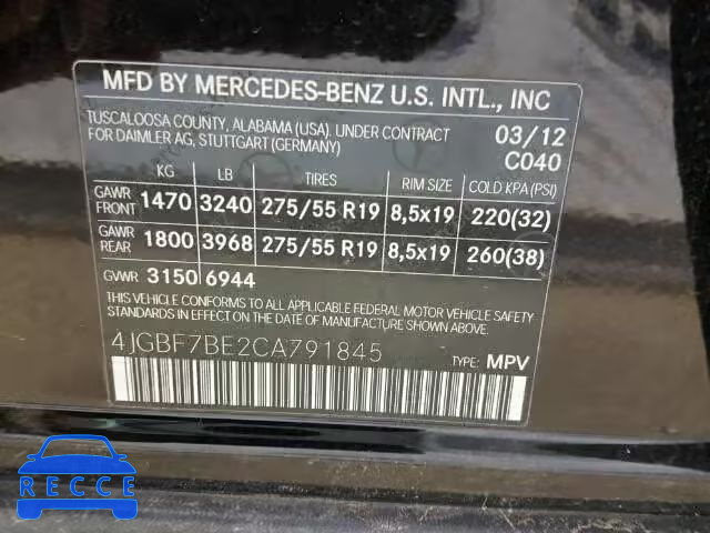 2012 MERCEDES-BENZ GL450 4 MA 4JGBF7BE2CA791845 Bild 9