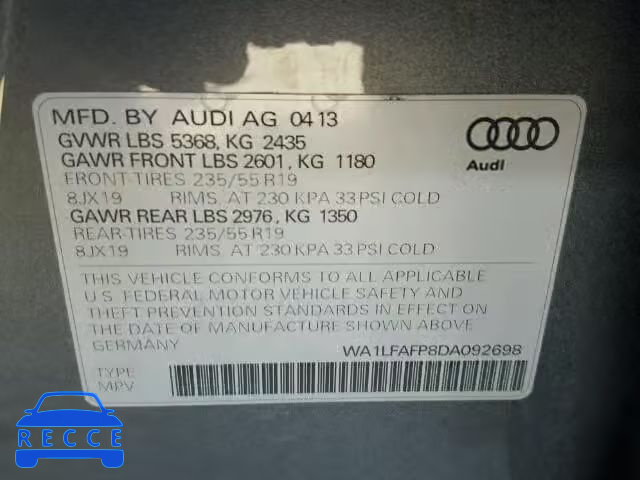 2013 AUDI Q5 PREMIUM WA1LFAFP8DA092698 зображення 9