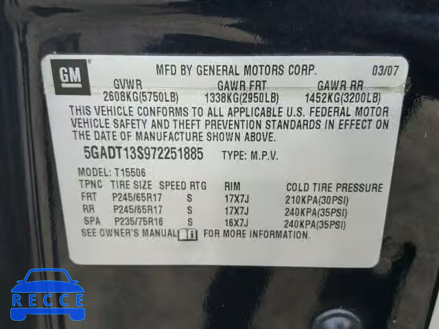 2007 BUICK RAINIER CX 5GADT13S972251885 image 9