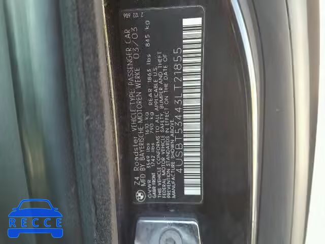 2003 BMW Z4 3.0I 4USBT53443LT21855 image 9