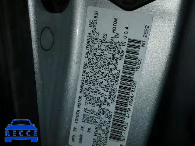 2005 TOYOTA TACOMA ACCESS CAB 5TEUX42N25Z144007 зображення 9