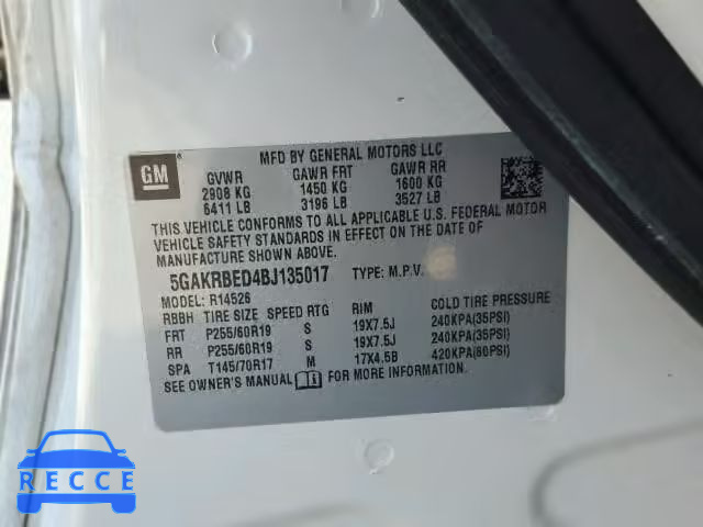 2011 BUICK ENCLAVE CX 5GAKRBED4BJ135017 image 9