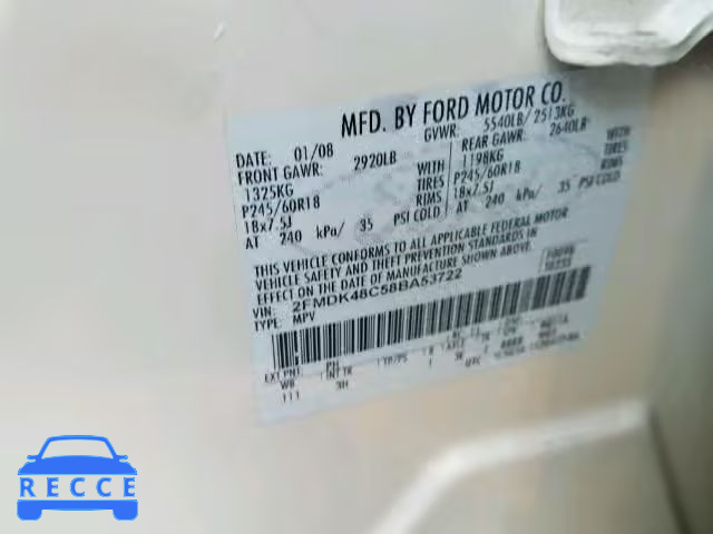 2008 FORD EDGE SEL A 2FMDK48C58BA53722 image 9