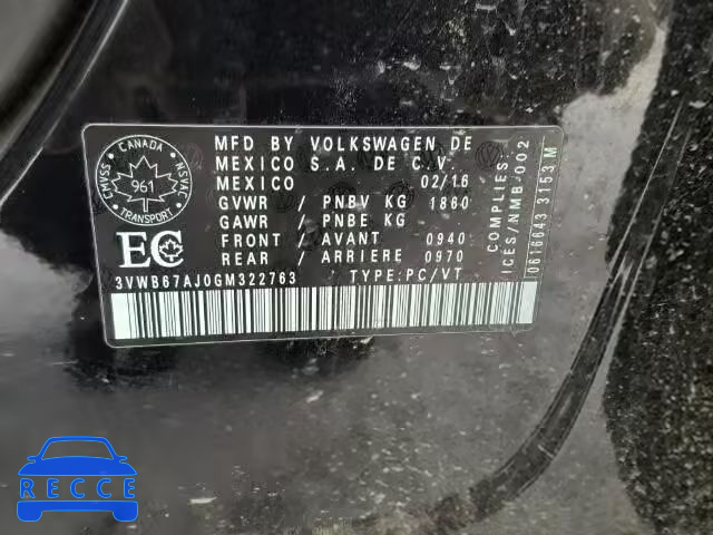 2016 VOLKSWAGEN JETTA SE 3VWB67AJ0GM322763 image 9