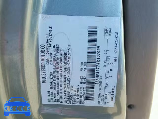 2004 FORD FOCUS ZX3 3FAHP31Z74R107099 image 9