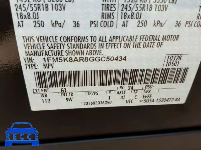 2016 FORD EXPLORER P 1FM5K8AR8GGC50434 image 9