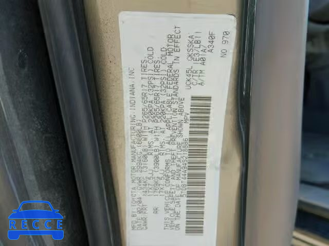2004 TOYOTA SEQUOIA SR 5TDBT44A94S218886 image 9