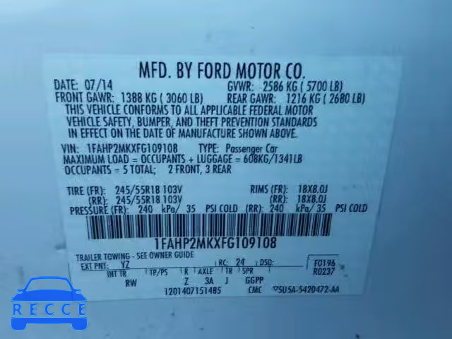 2015 FORD TAURUS INT 1FAHP2MKXFG109108 Bild 9