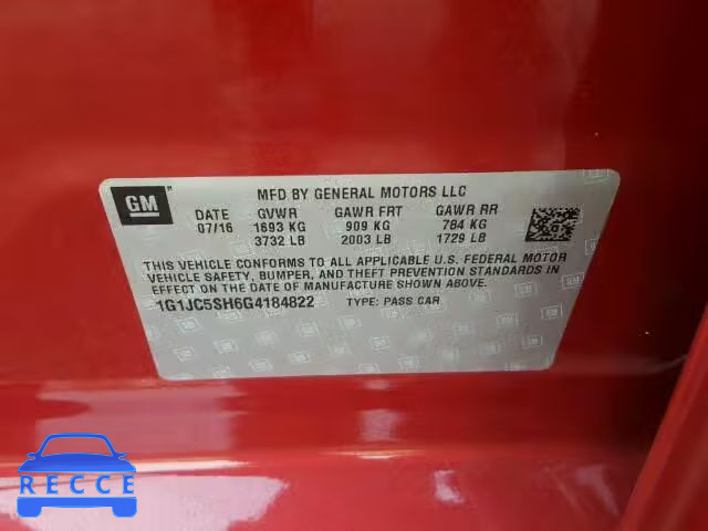 2016 CHEVROLET SONIC LT 1G1JC5SH6G4184822 image 9
