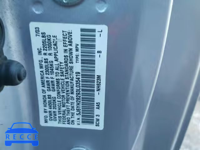 2003 HONDA ELEMENT DX 5J6YH28293L035419 image 9