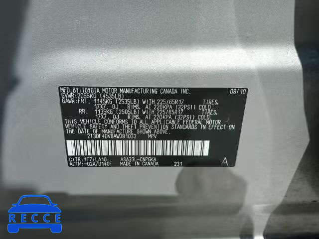 2010 TOYOTA RAV4 LTD 2T3DF4DV8AW081033 image 9