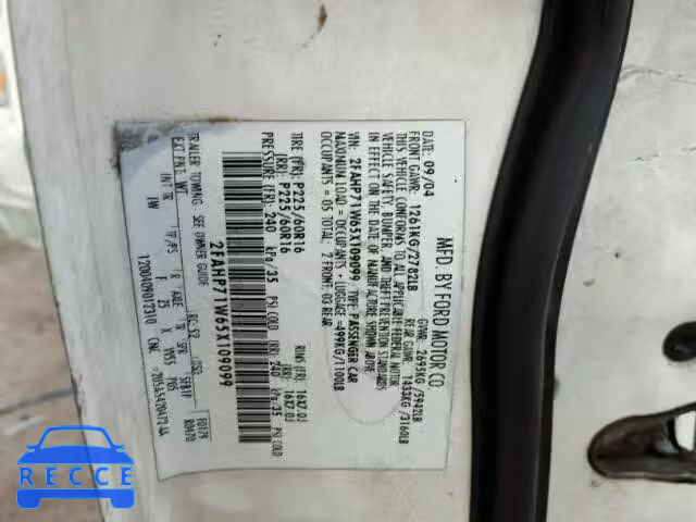 2005 FORD CROWN VIC 2FAHP71W65X109099 зображення 9