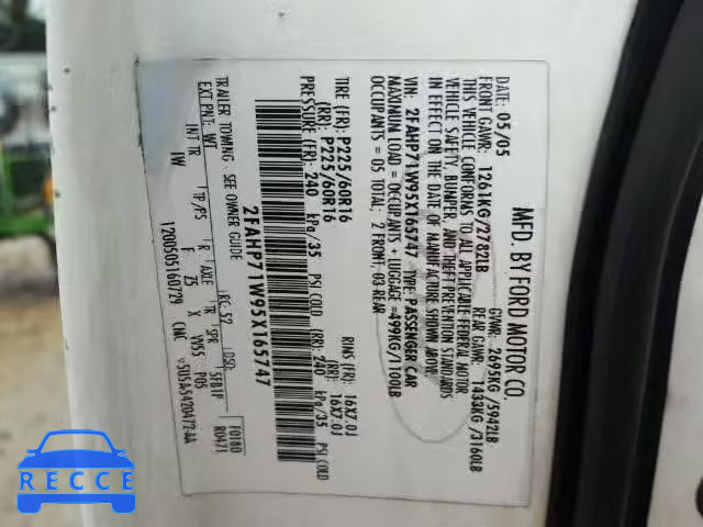 2005 FORD CROWN VIC 2FAHP71W95X165747 image 9
