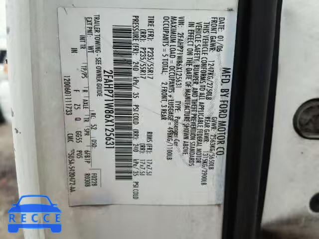 2006 FORD CROWN VIC 2FAHP71W86X125631 image 9