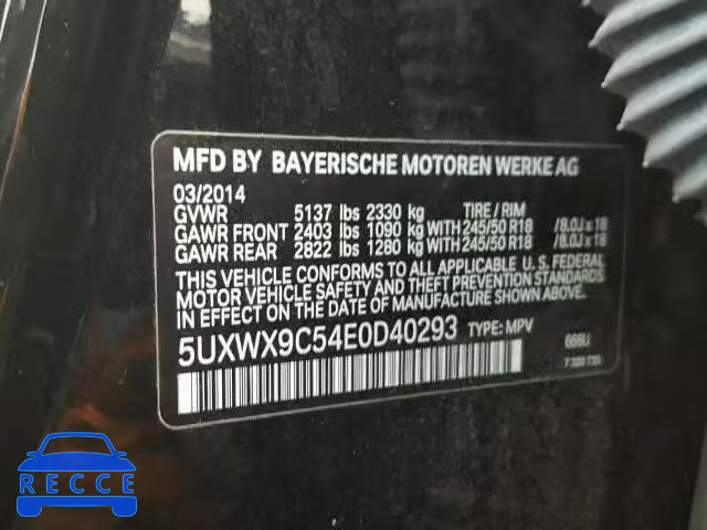 2014 BMW X3 XDRIVE2 5UXWX9C54E0D40293 зображення 9