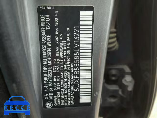 2005 BMW X5 4.4I 5UXFB53585LV13221 зображення 9