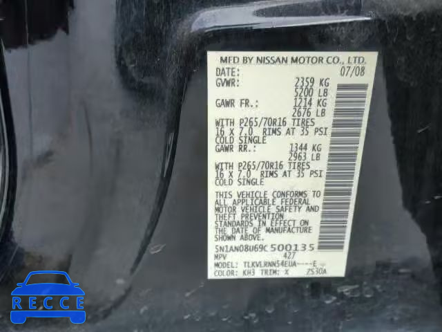 2009 NISSAN XTERRA 4.0 5N1AN08U69C500135 image 9