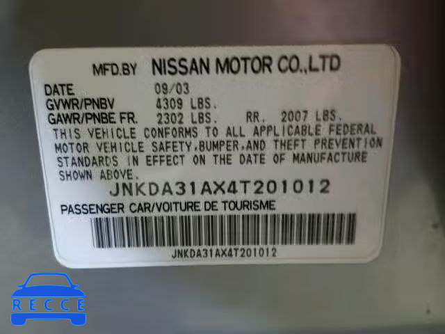 2004 INFINITI I35 JNKDA31AX4T201012 image 9