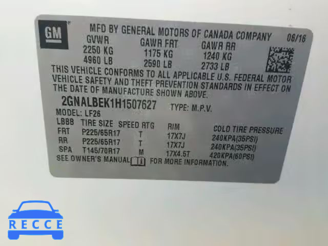 2017 CHEVROLET EQUINOX LS 2GNALBEK1H1507627 image 9