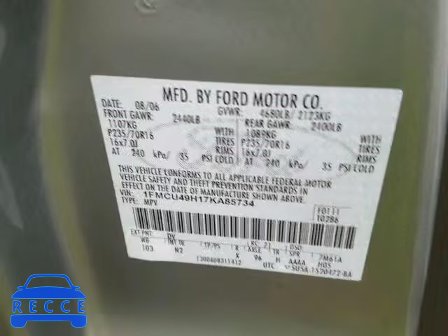 2007 FORD ESCAPE HEV 1FMCU49H17KA85734 image 9