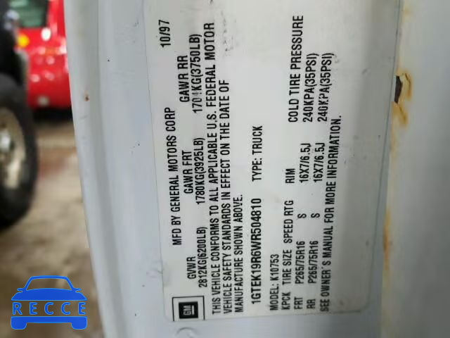 1998 GMC SIERRA K15 1GTEK19R6WR504810 image 9