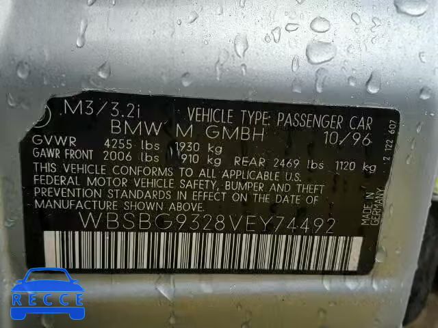 1997 BMW M3 WBSBG9328VEY74492 зображення 9