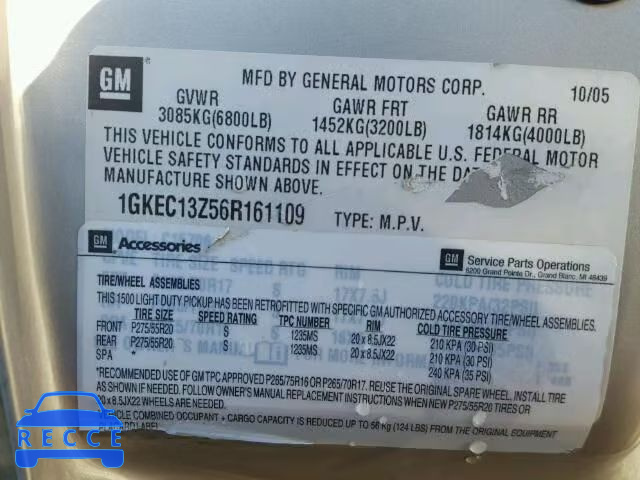 2006 GMC YUKON 1GKEC13Z56R161109 image 9