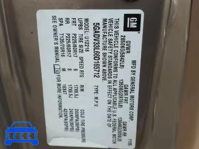 2006 BUICK TERRAZA CX 5GADV33L66D165712 image 9