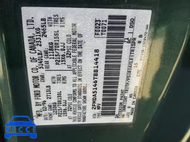 1996 FORD WINDSTAR W 2FMDA5146TBB14418 image 9