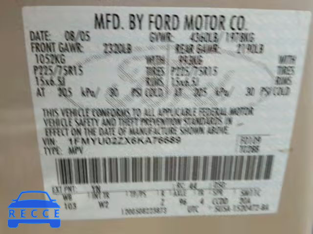 2006 FORD ESCAPE XLS 1FMYU02ZX6KA76689 Bild 9