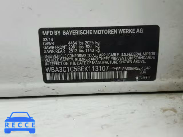 2014 BMW 328I SULEV WBA3C1C58EK113107 зображення 9