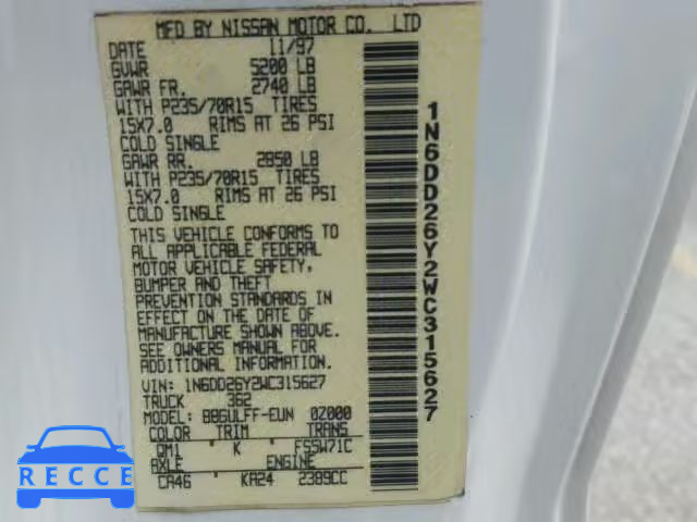 1998 NISSAN FRONTIER X 1N6DD26Y2WC315627 image 7