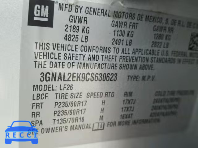 2012 CHEVROLET CAPTIVA LS 3GNAL2EK9CS630623 image 9